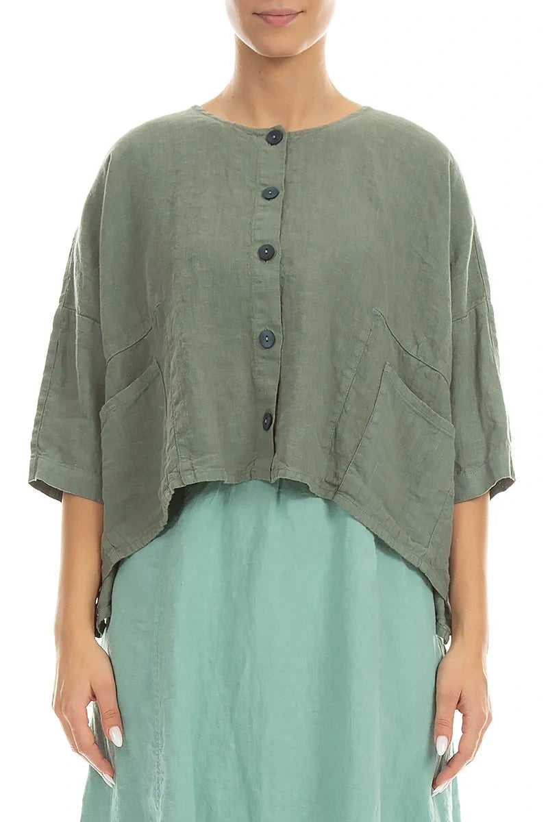 Boxy Sage Linen Jacket 1