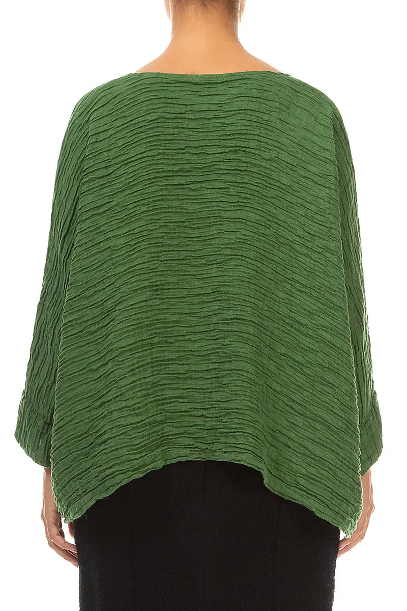 Boxy Shamrock Green Crinkled Silk Blouse