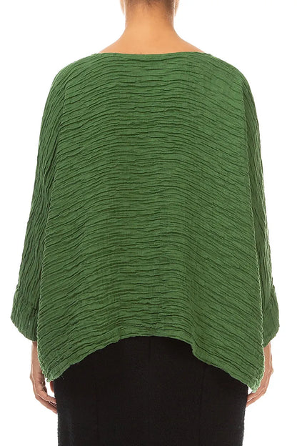Boxy Shamrock Green Crinkled Silk Blouse