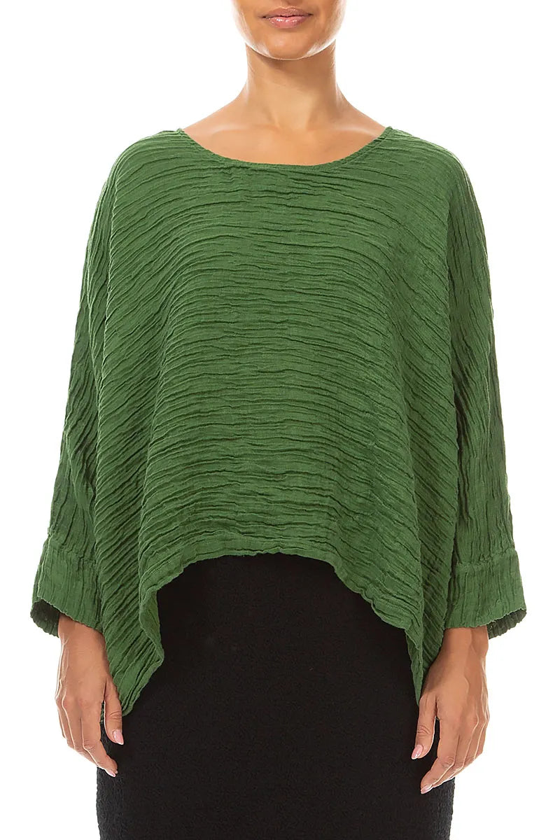 Boxy Shamrock Green Crinkled Silk Blouse
