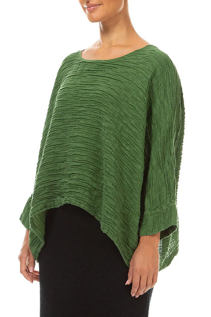 Boxy Shamrock Green Crinkled Silk Blouse