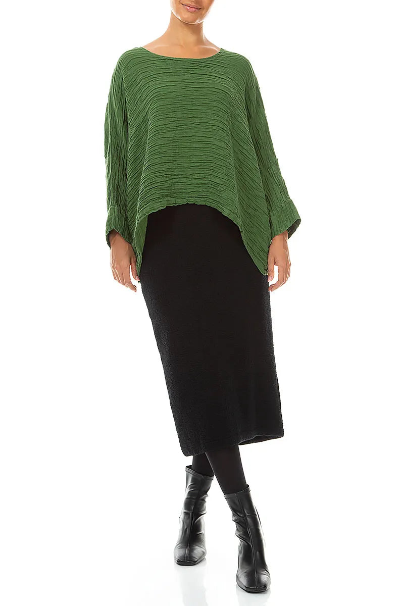 Boxy Shamrock Green Crinkled Silk Blouse