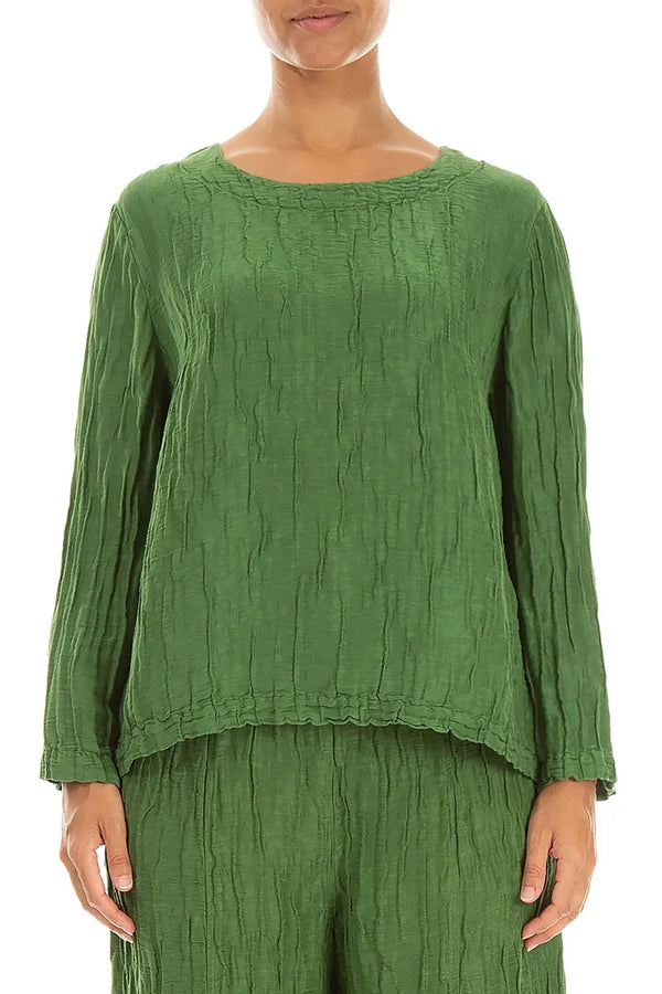 Blouses amples en soie et Lin Froissé vert trèfle