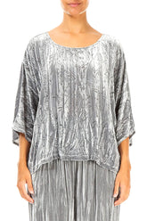 Boxy Silver Devoré Feather Silk Velvet Blouse 1