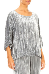 Boxy Silver Devoré Feather Silk Velvet Blouse 3