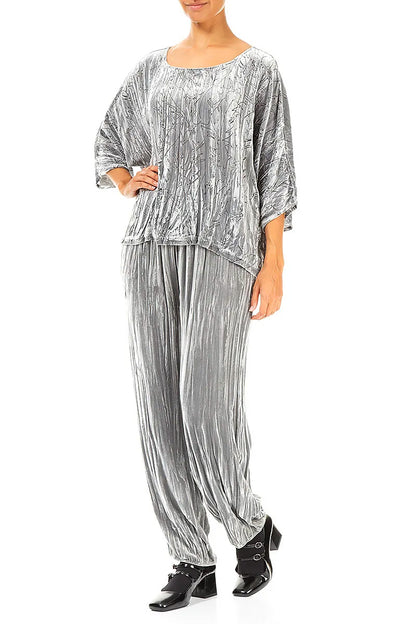 Boxy Silver Devoré Feather Silk Velvet Blouse 4