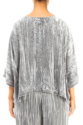 Boxy Silver Devoré Feather Silk Velvet Blouse 2