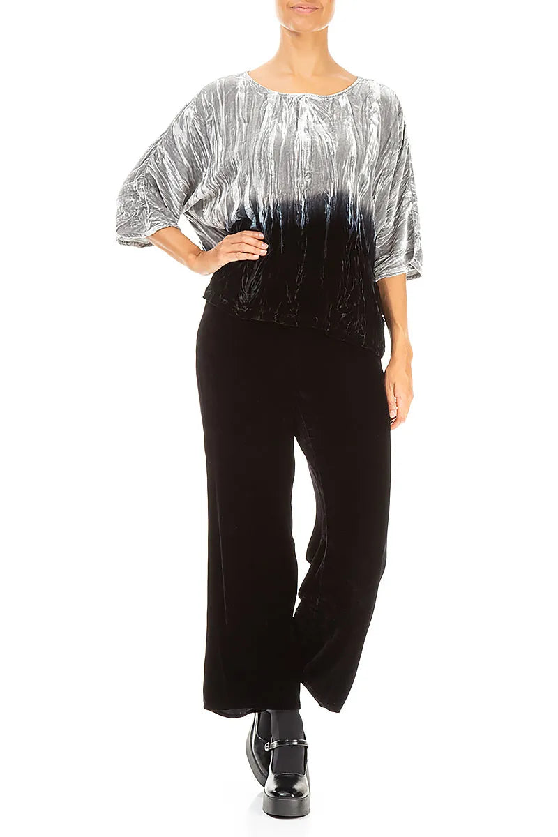 Boxy Silver Silk Velvet Ombré Blouse 4