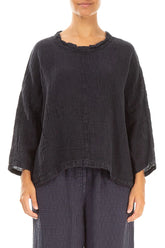Boxy Slate Blue Mélange Linen Blouse 1