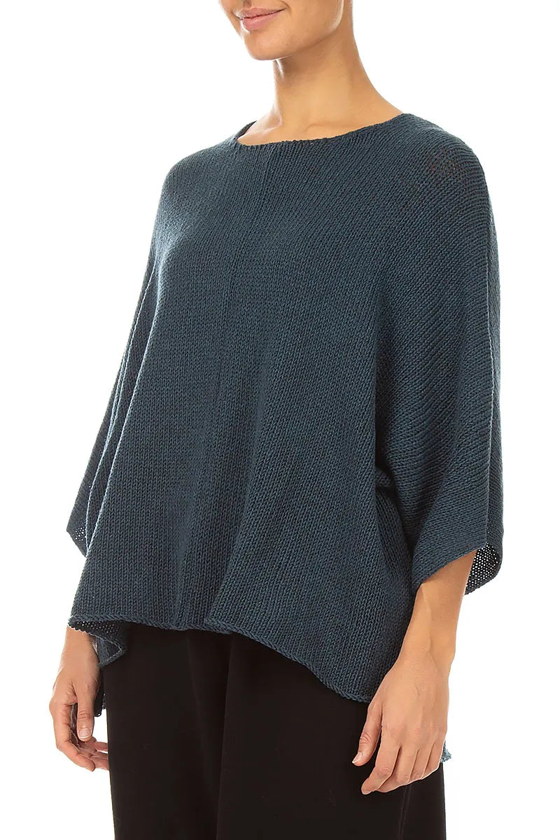 Kastiger Pullover aus schieferblauer Merinowolle