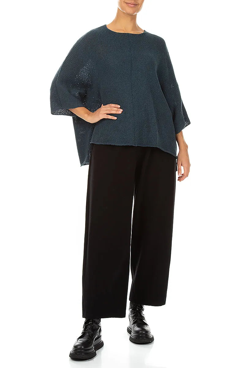 Kastiger Pullover aus schieferblauer Merinowolle