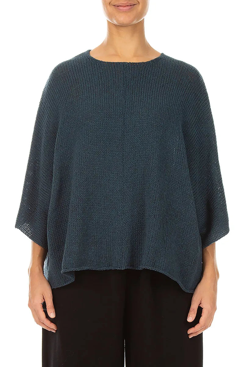 Kastiger Pullover aus schieferblauer Merinowolle
