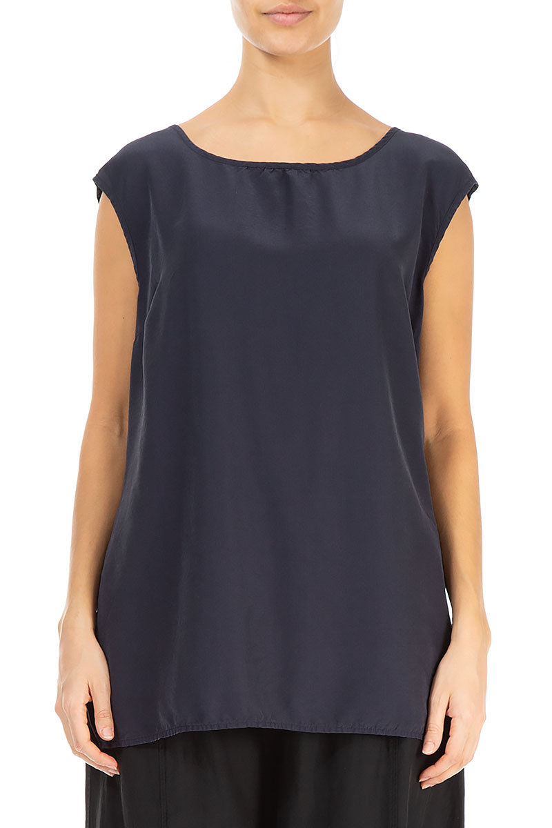 Boxy Slate Blue Silk Bamboo Blouse