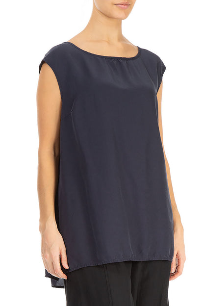 Boxy Slate Blue Silk Bamboo Blouse