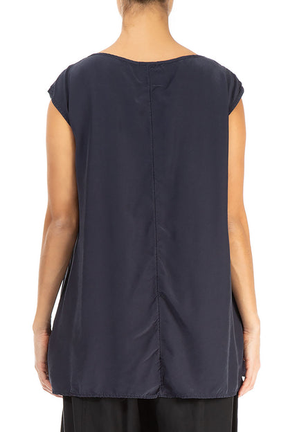 Boxy Slate Blue Silk Bamboo Blouse