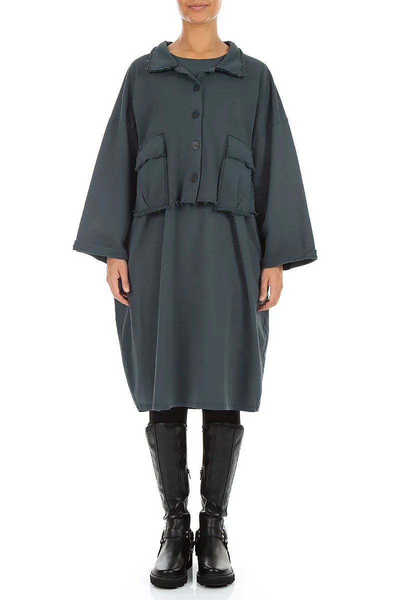 Kastige Jacke aus French-Terry-Baumwolle in Schiefergrau