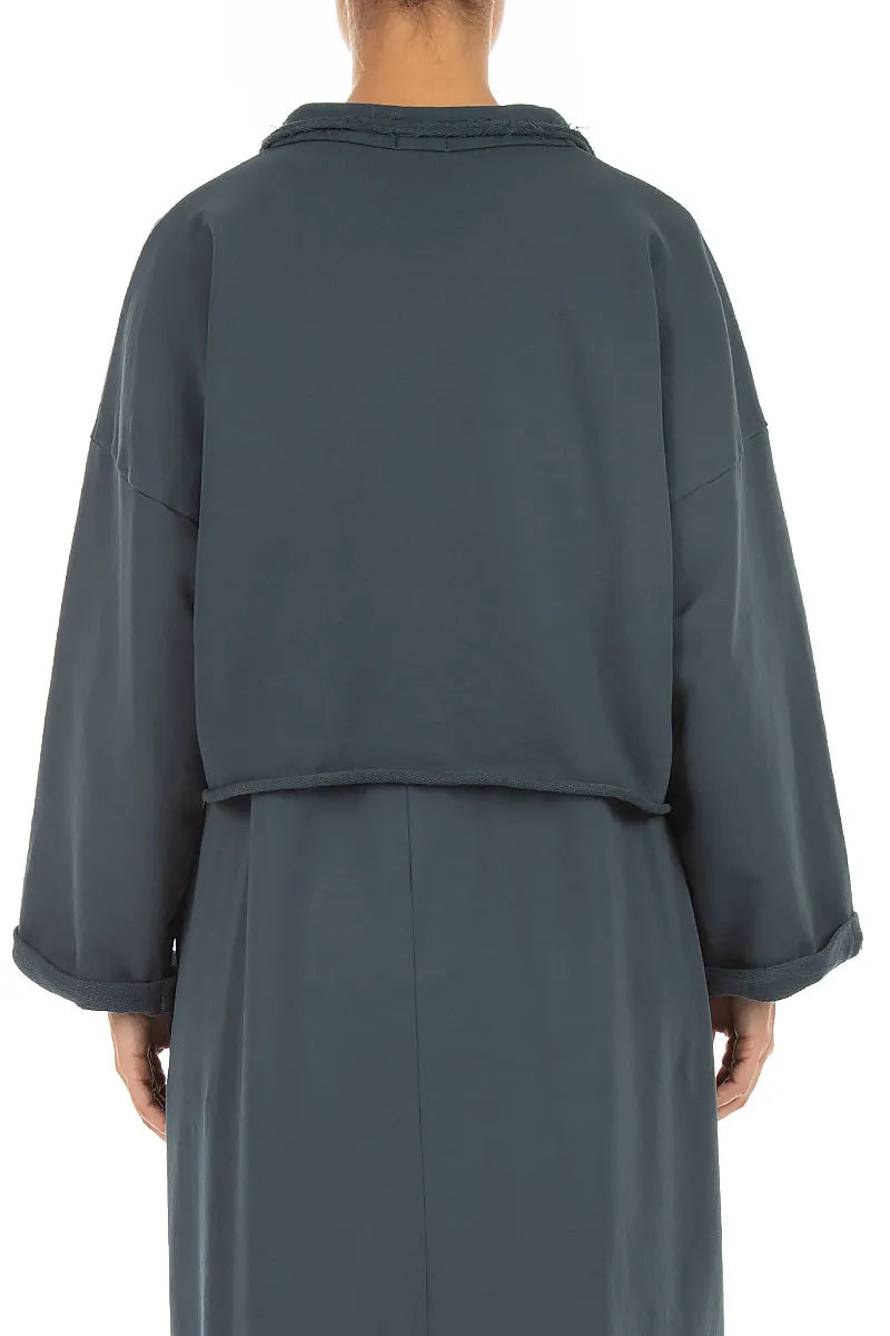 Kastige Jacke aus French-Terry-Baumwolle in Schiefergrau