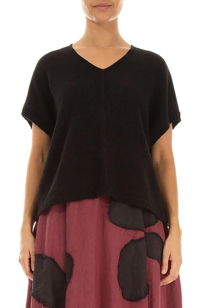 Boxy V-Neck Black Linen Vest 1