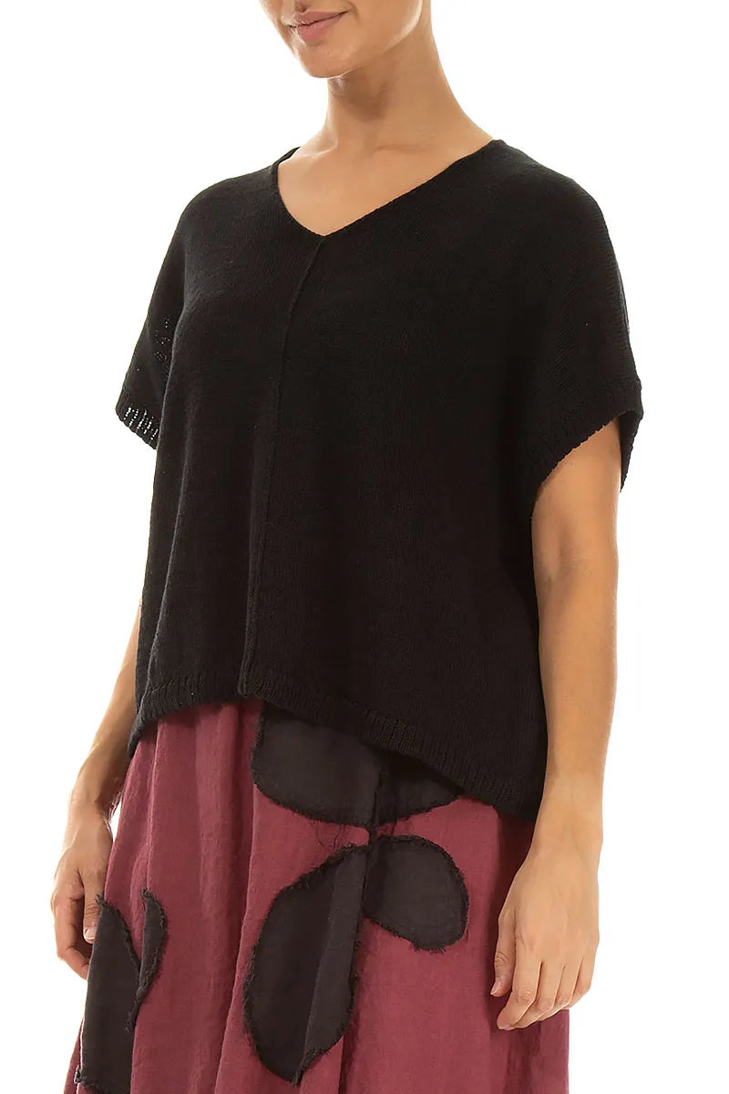 Boxy V-Neck Black Linen Vest 3