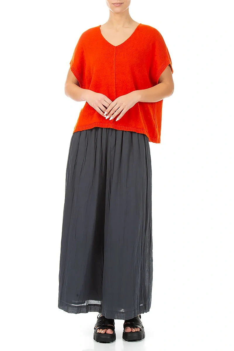 Boxy V-Neck Flame Orange Linen Vest