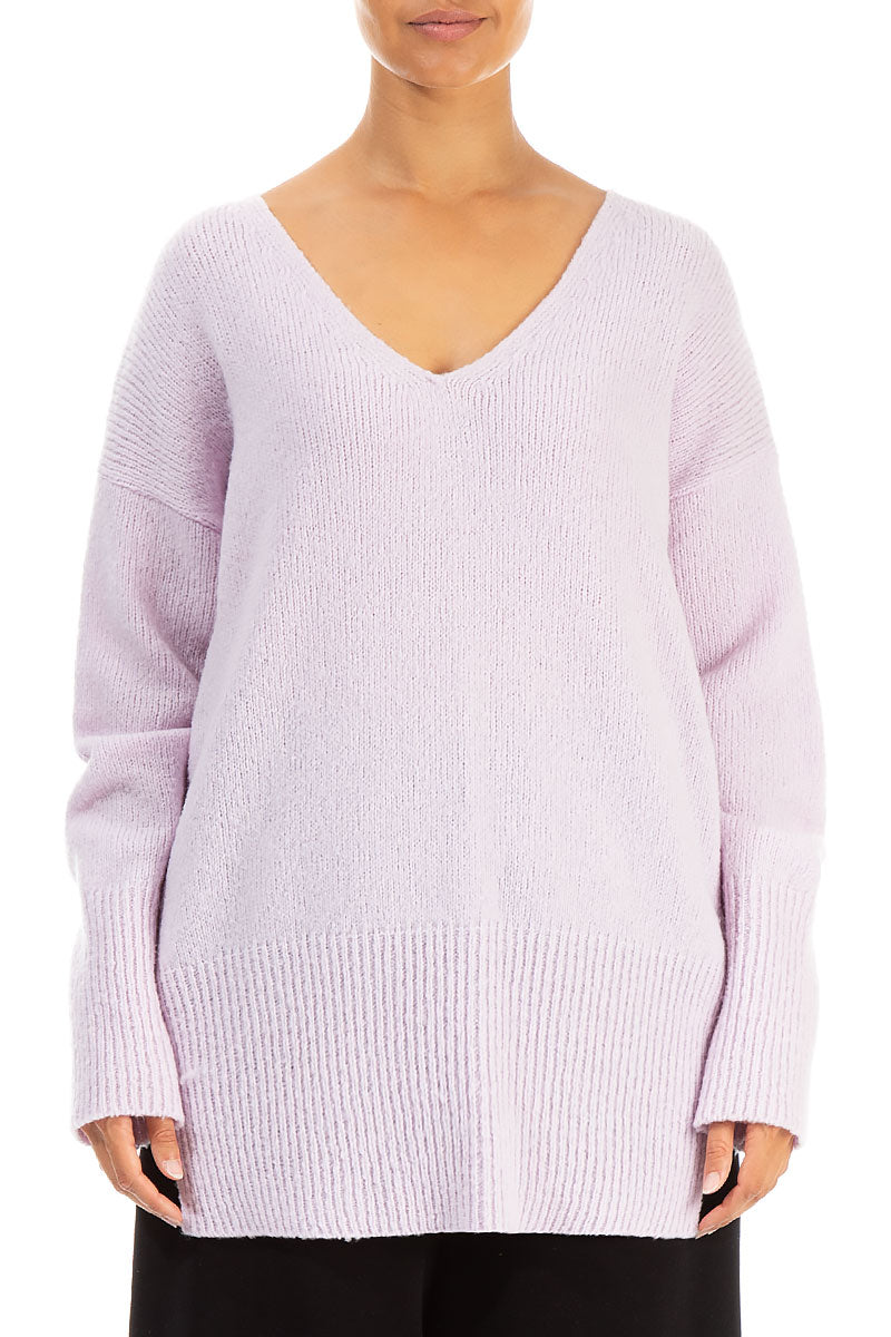 Boxy V-Neck Light Pink Wool Sweater