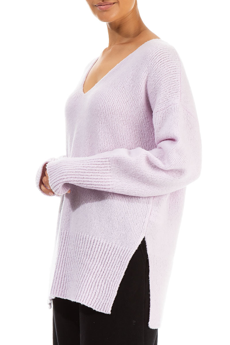 Boxy V-Neck Light Pink Wool Sweater