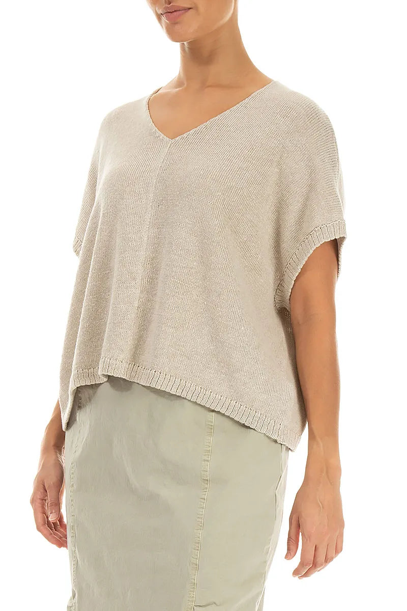 Boxy V-Neck Natural Linen Vest 3