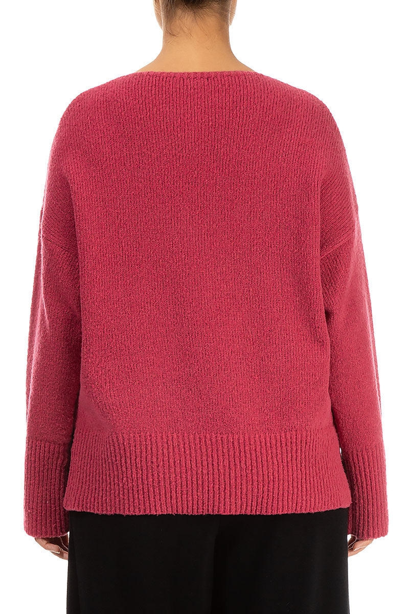 Boxy Longer Back Pink Punch Wool Sweater - grizas.com