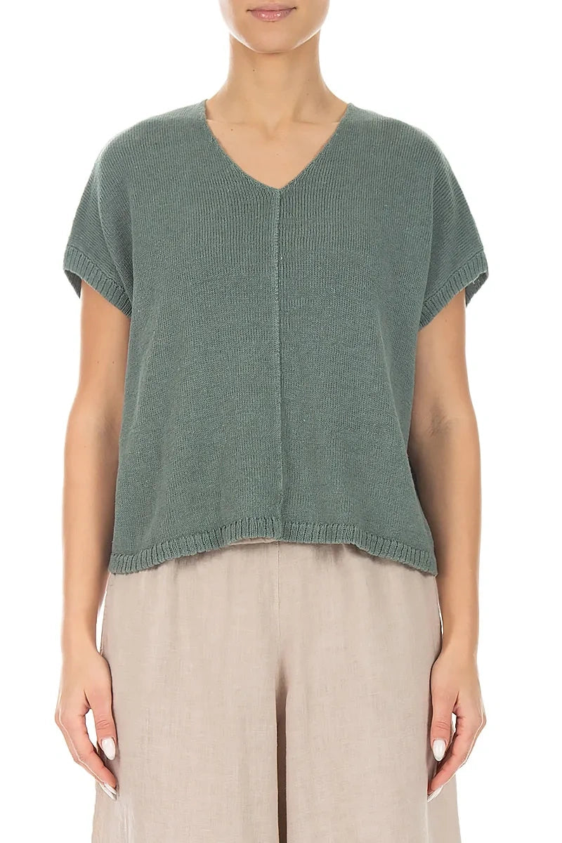 Boxy V-Neck Sage Linen Vest 1