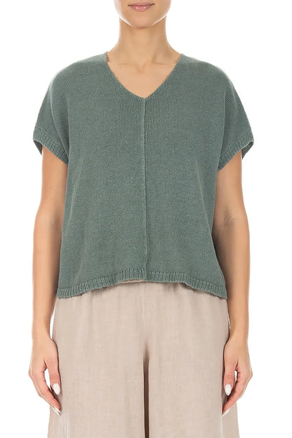 Boxy V-Neck Sage Linen Vest 1