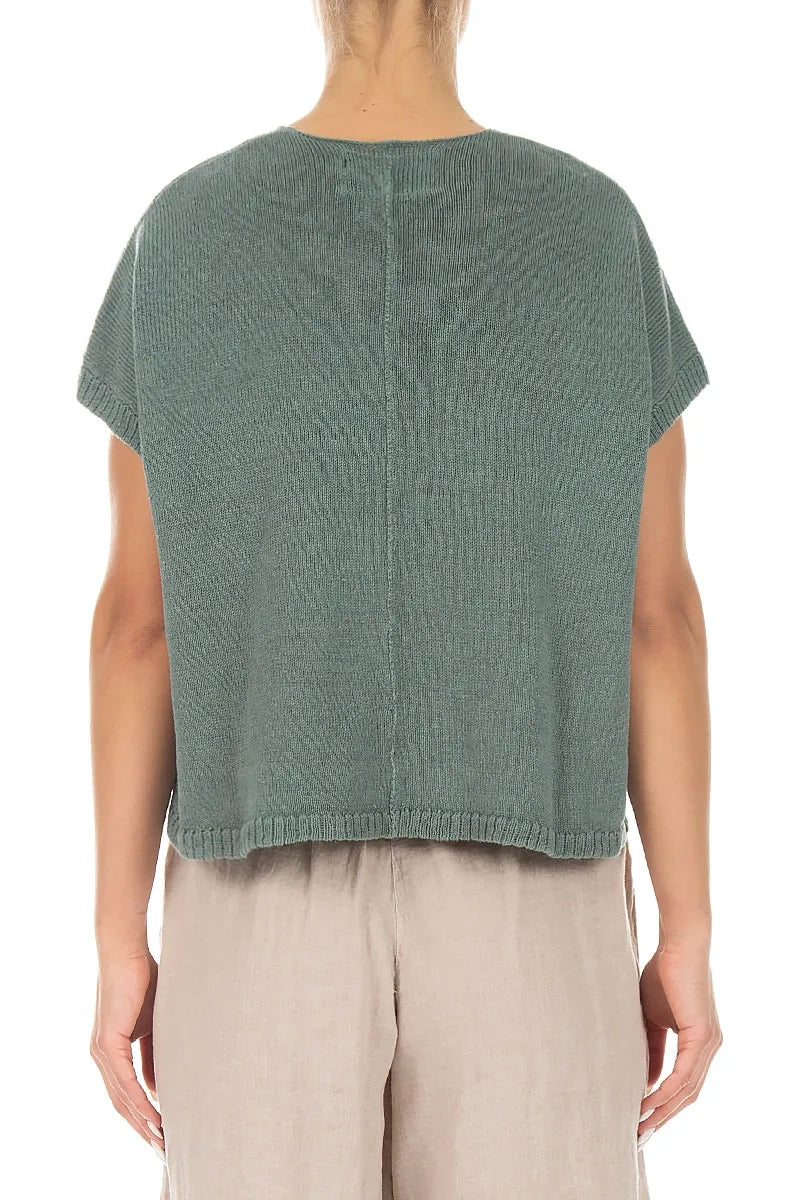 Boxy V-Neck Sage Linen Vest 2