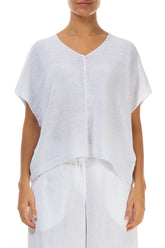 Boxy V-Neck White Linen Vest 1