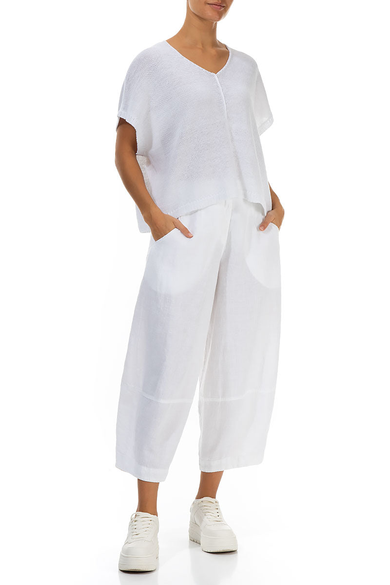 Boxy V-Neck White Linen Vest 4