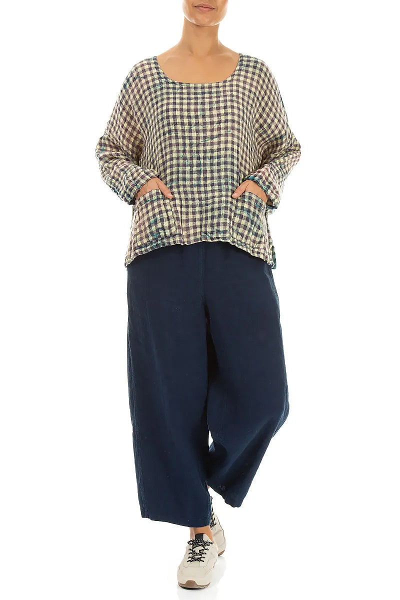 Boxy Watercolour Check Linen Blouse 4