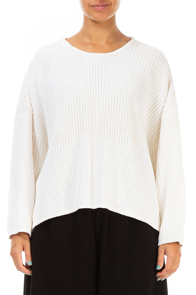 Boxy White Cotton Sweater