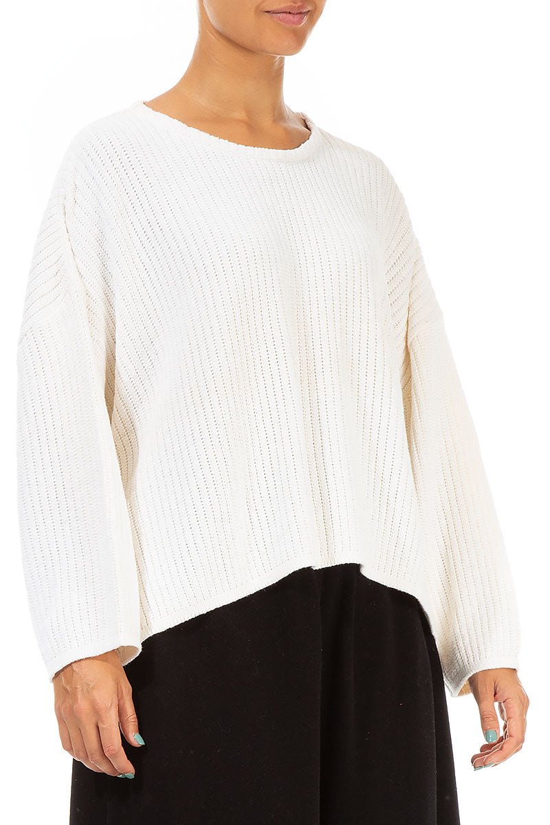 Boxy White Cotton Sweater