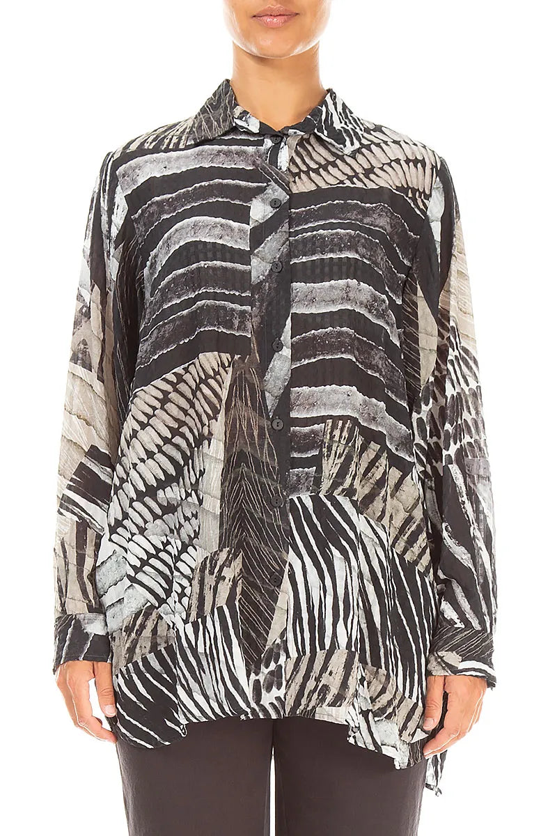 Boxy Wild Ink Textured Silk Shirt 1