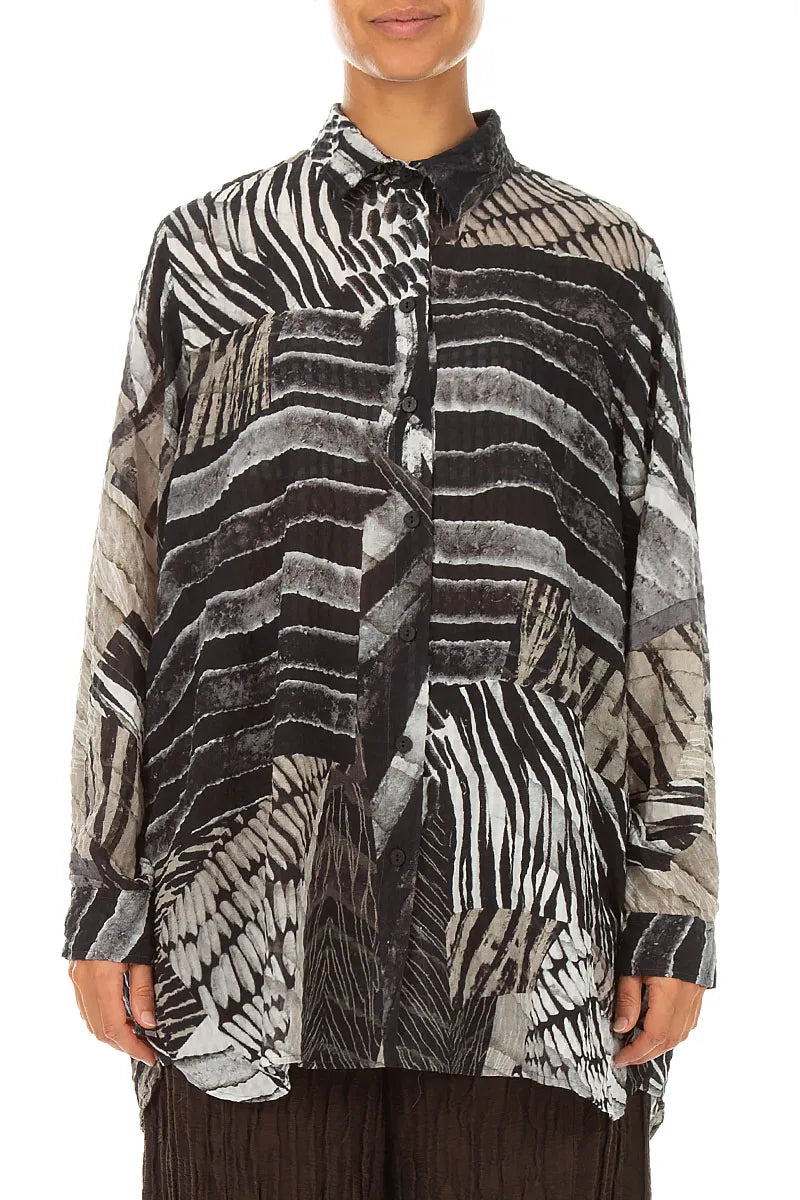 Boxy Wild Ink Textured Silk Shirt