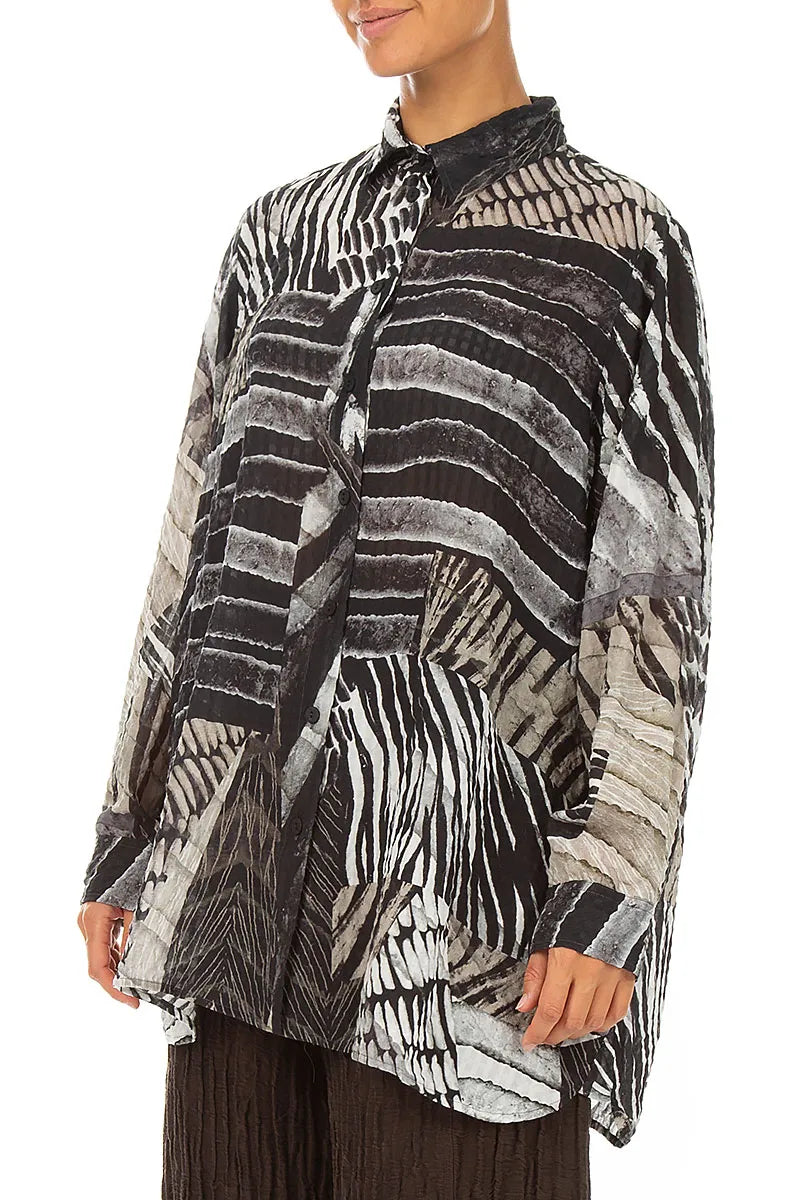 Boxy Wild Ink Textured Silk Shirt