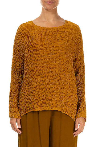 Boxy Yellow Ochre Crinkled Silk Blouse 1
