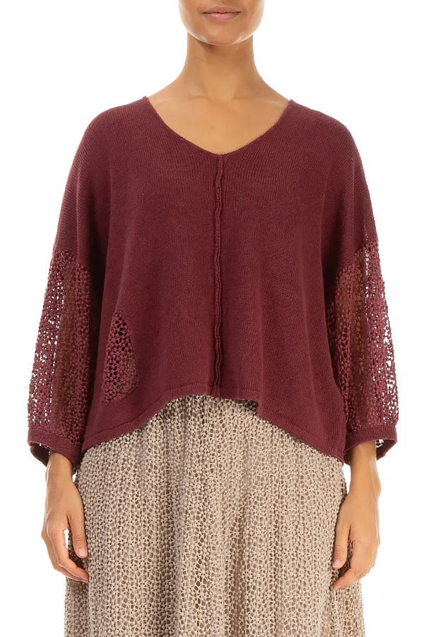 Broderie Sleeve Side Antique Ruby Linen Jumper 1