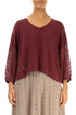 Broderie Sleeve Side Antique Ruby Linen Jumper 1