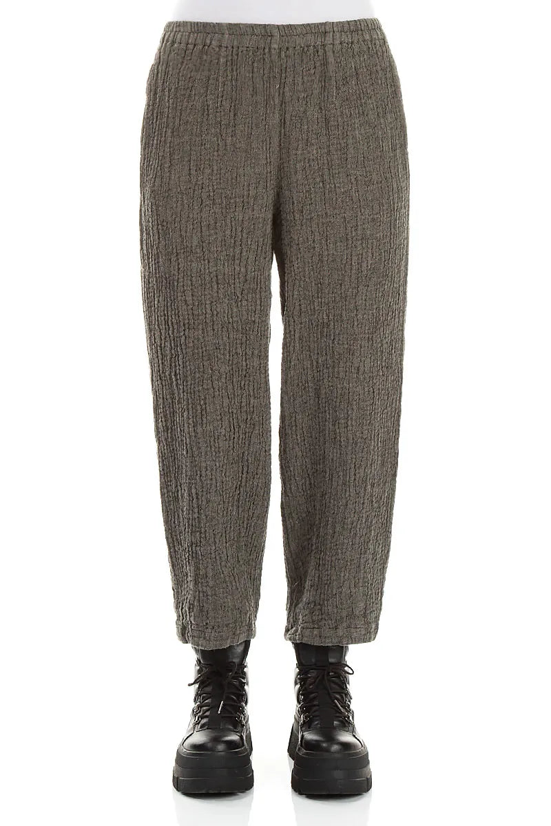 Bubble Olive Grey Textured Linen Trousers