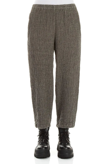 Bubble Olive Grey Textured Linen Trousers