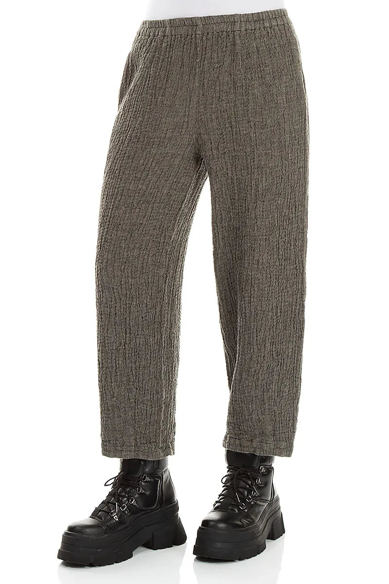 Bubble Olive Grey Textured Linen Trousers