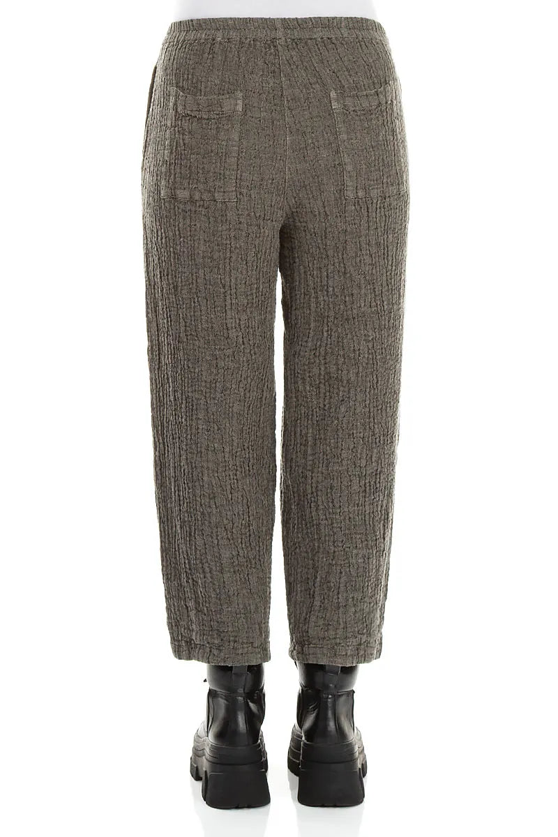 Bubble Olive Grey Textured Linen Trousers