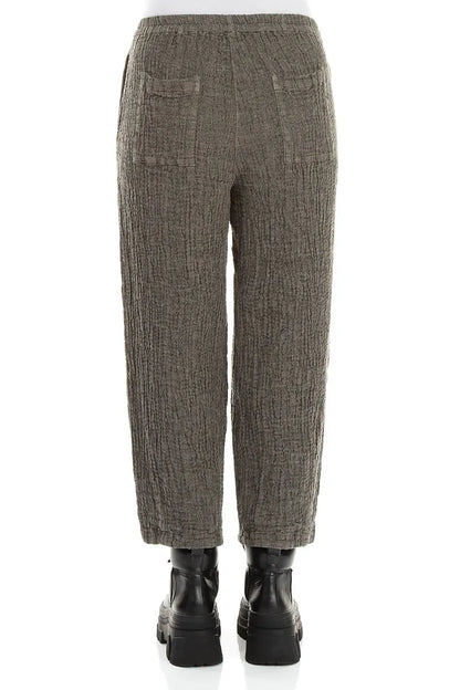 Bubble Olive Grey Textured Linen Trousers