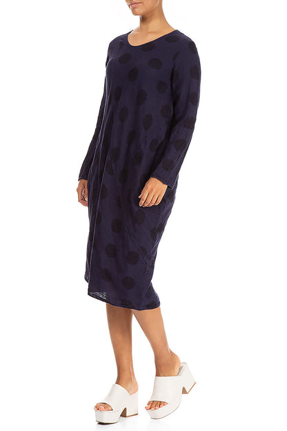 Bubble Pattern Dark Purple Linen Midi Dress 3