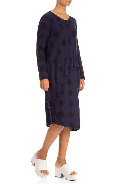 Bubble Pattern Dark Purple Linen Midi Dress 4