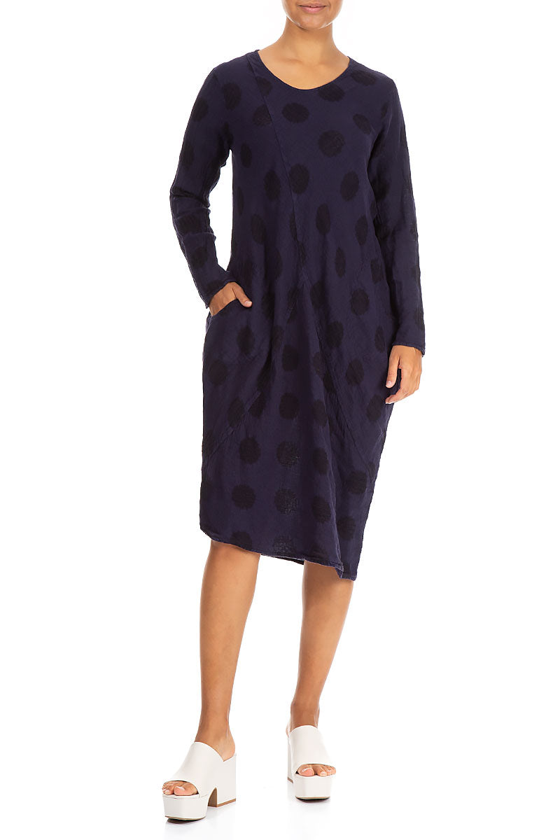 Bubble Pattern Dark Purple Linen Midi Dress